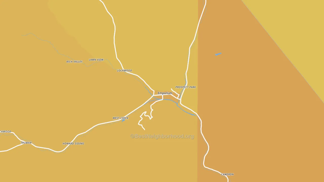 Map of the best neighborhoods in the Emporium area, with better matches in green and worse matches in red