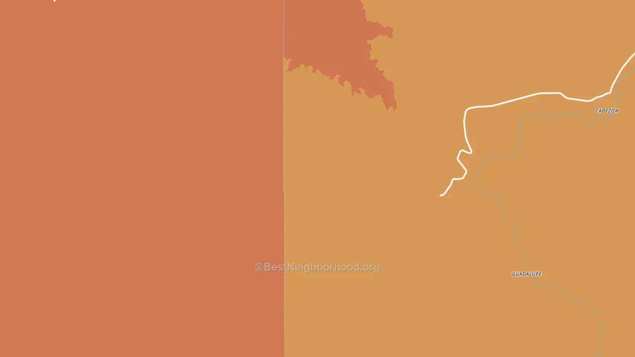 Map of the best neighborhoods in the Encinal area, with better matches in green and worse matches in red