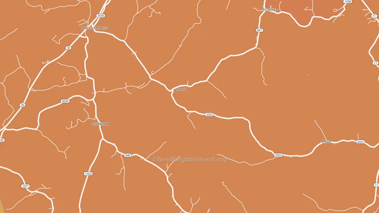 Map of the best neighborhoods in the Endee area, with better matches in green and worse matches in red