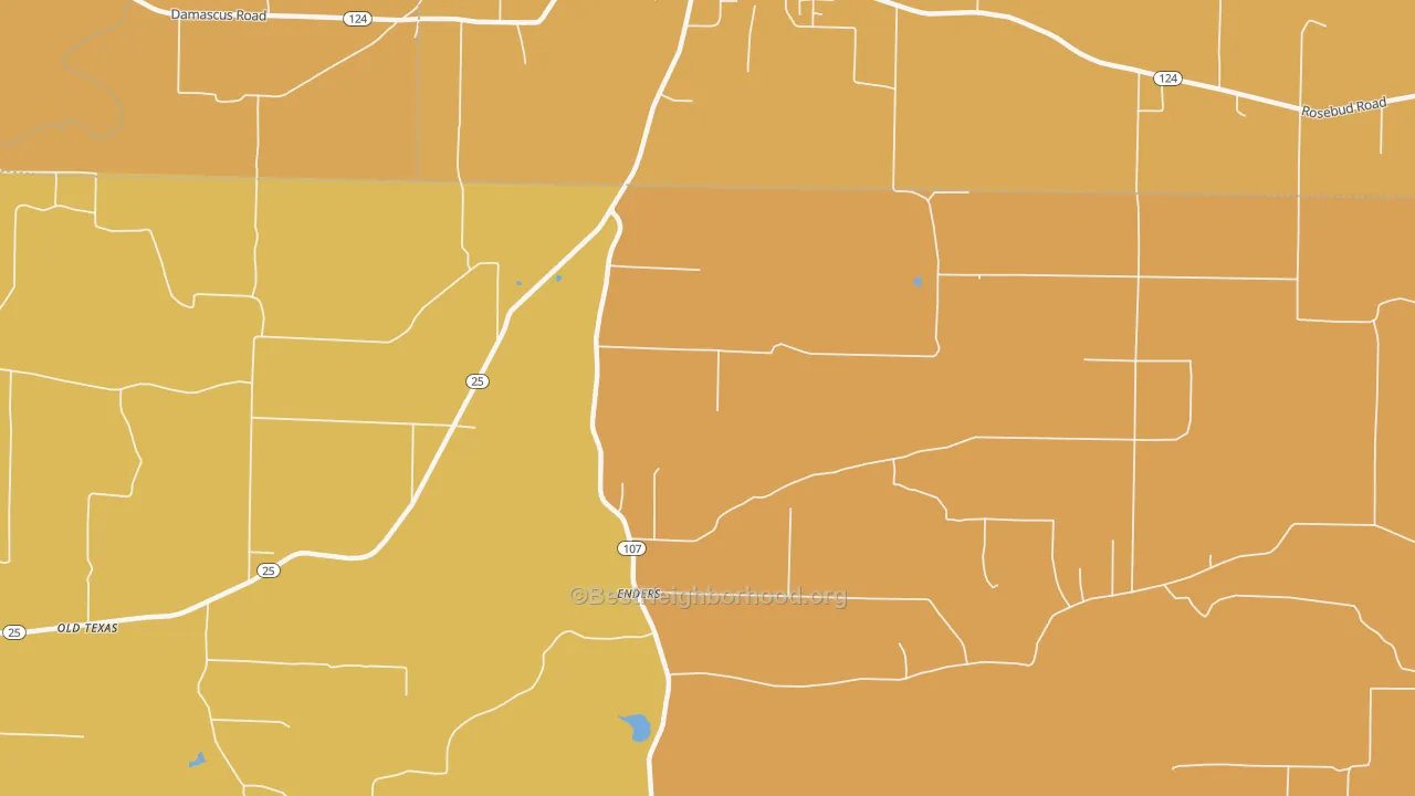 Map of the best neighborhoods in the Enders area, with better matches in green and worse matches in red