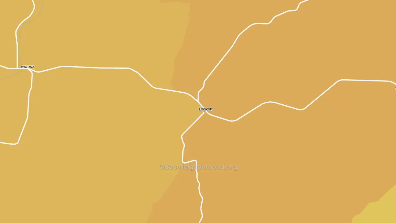 Map of the best neighborhoods in the Endicott area, with better matches in green and worse matches in red