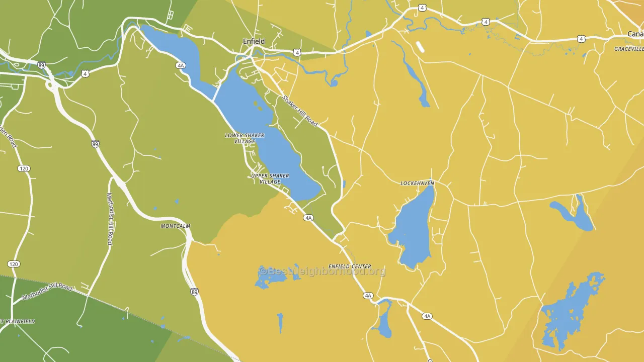 Map of the best neighborhoods in the Enfield area, with better matches in green and worse matches in red