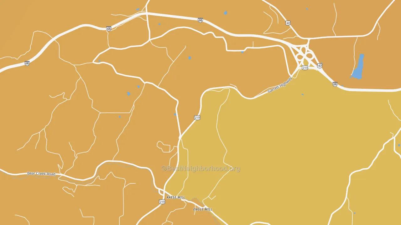 Map of the best neighborhoods in the Engle Mill area, with better matches in green and worse matches in red