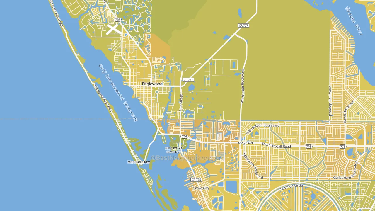 Map of the best neighborhoods in the Englewood area, with better matches in green and worse matches in red