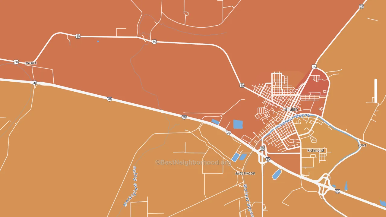 Map of the best neighborhoods in the Englewood area, with better matches in green and worse matches in red