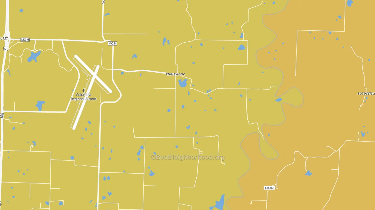 Map of the best neighborhoods in the Englewood area, with better matches in green and worse matches in red