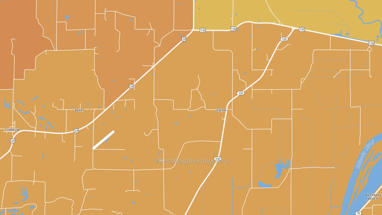 Map of the best neighborhoods in the Enion area, with better matches in green and worse matches in red