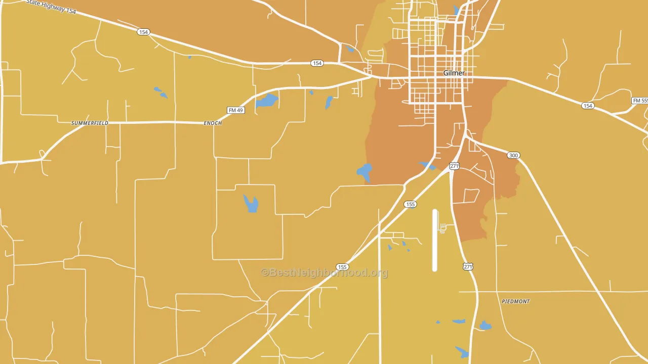 Map of the best neighborhoods in the Enoch area, with better matches in green and worse matches in red