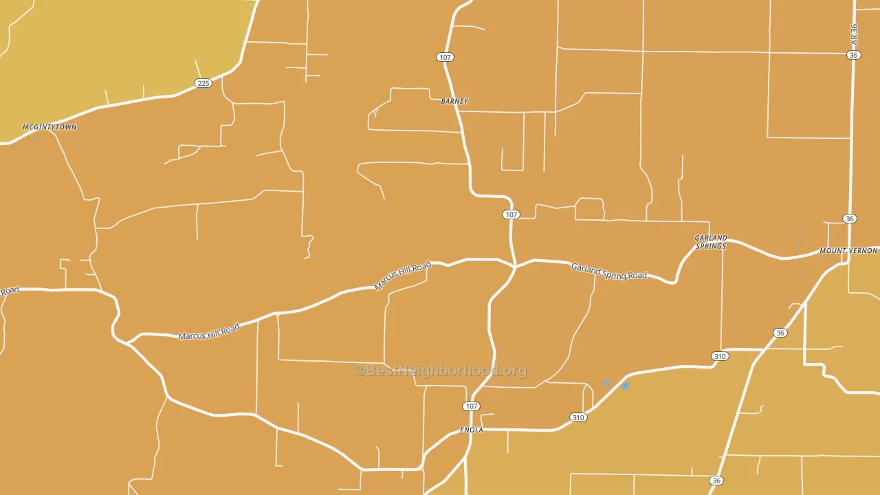 Map of the best neighborhoods in the Enola area, with better matches in green and worse matches in red
