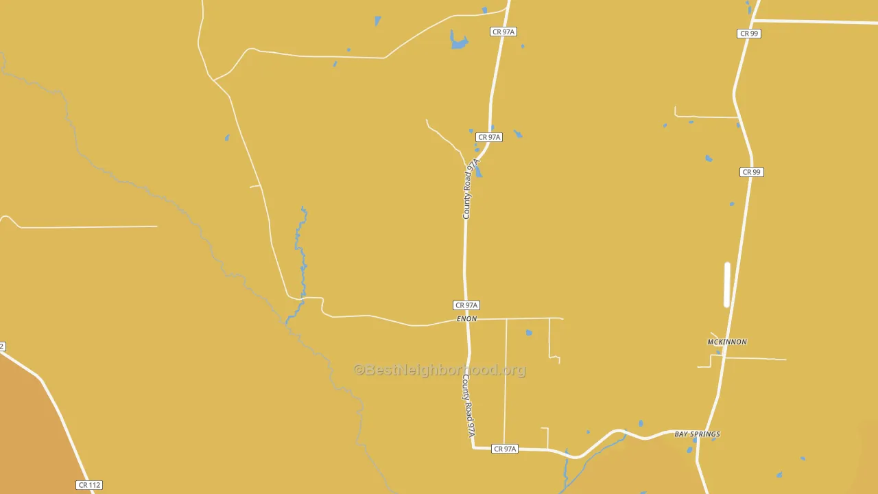 Map of the best neighborhoods in the Enon area, with better matches in green and worse matches in red