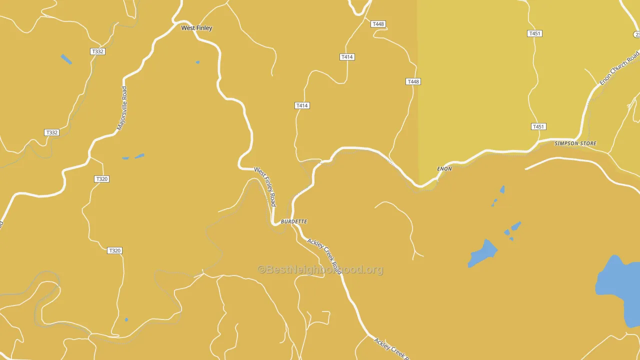 Map of the best neighborhoods in the Enon area, with better matches in green and worse matches in red