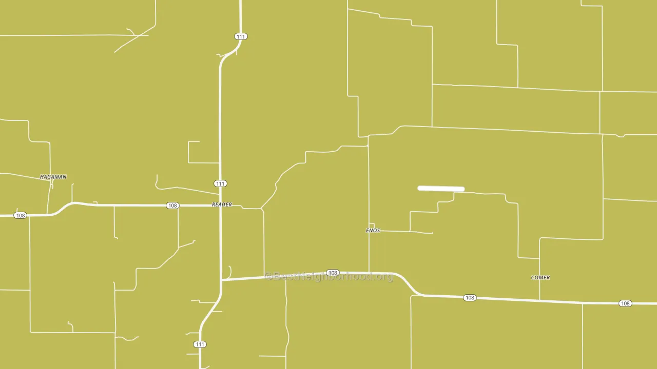 Map of the best neighborhoods in the Enos area, with better matches in green and worse matches in red