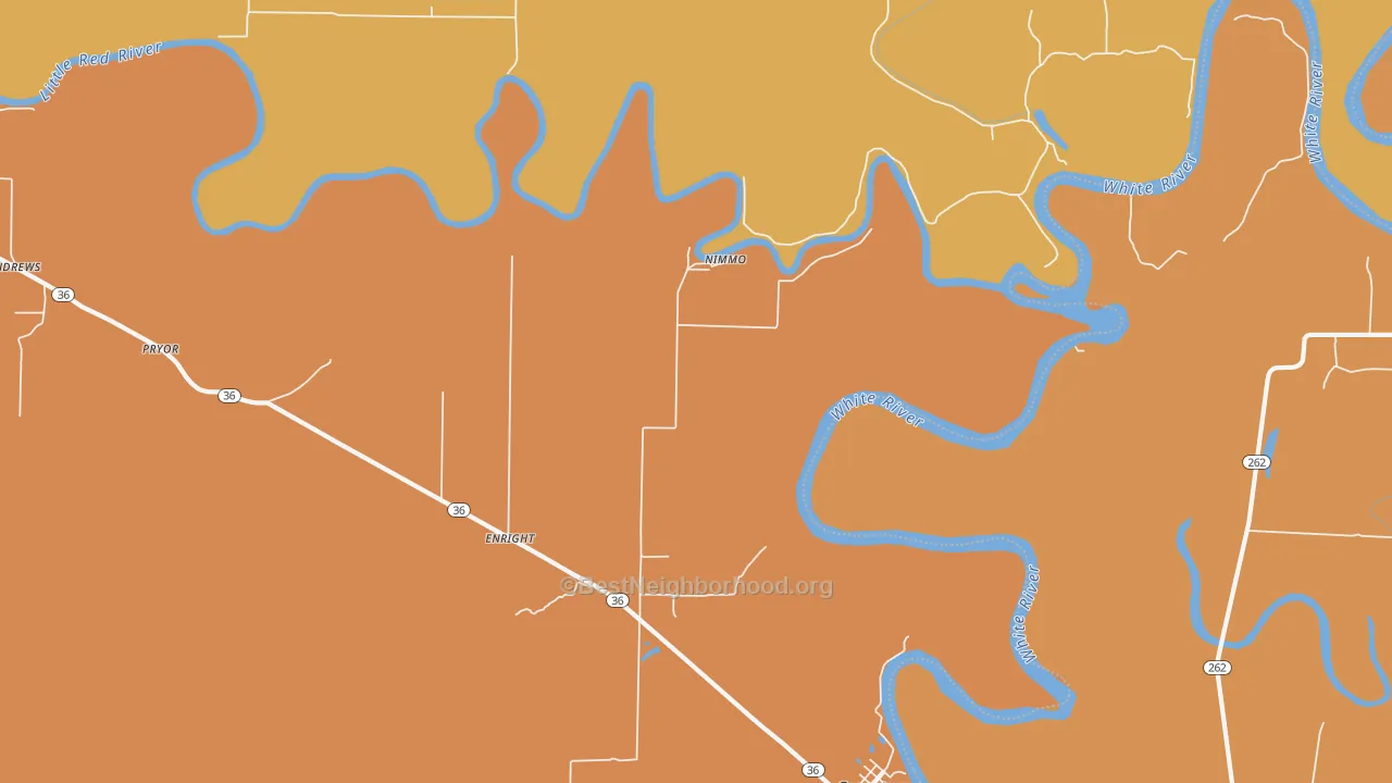 Map of the best neighborhoods in the Enright area, with better matches in green and worse matches in red