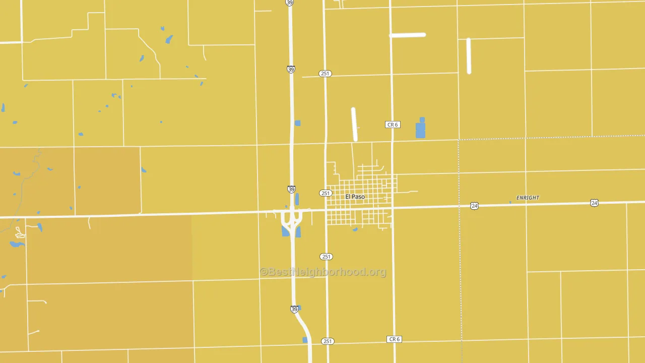 Map of the best neighborhoods in the Enright area, with better matches in green and worse matches in red