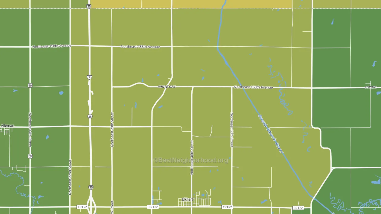 Map of the best neighborhoods in the Enterprise area, with better matches in green and worse matches in red