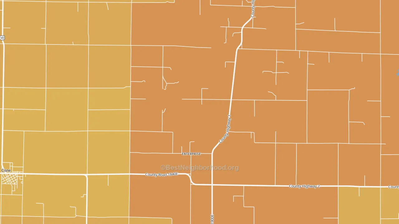 Map of the best neighborhoods in the Enterprise area, with better matches in green and worse matches in red