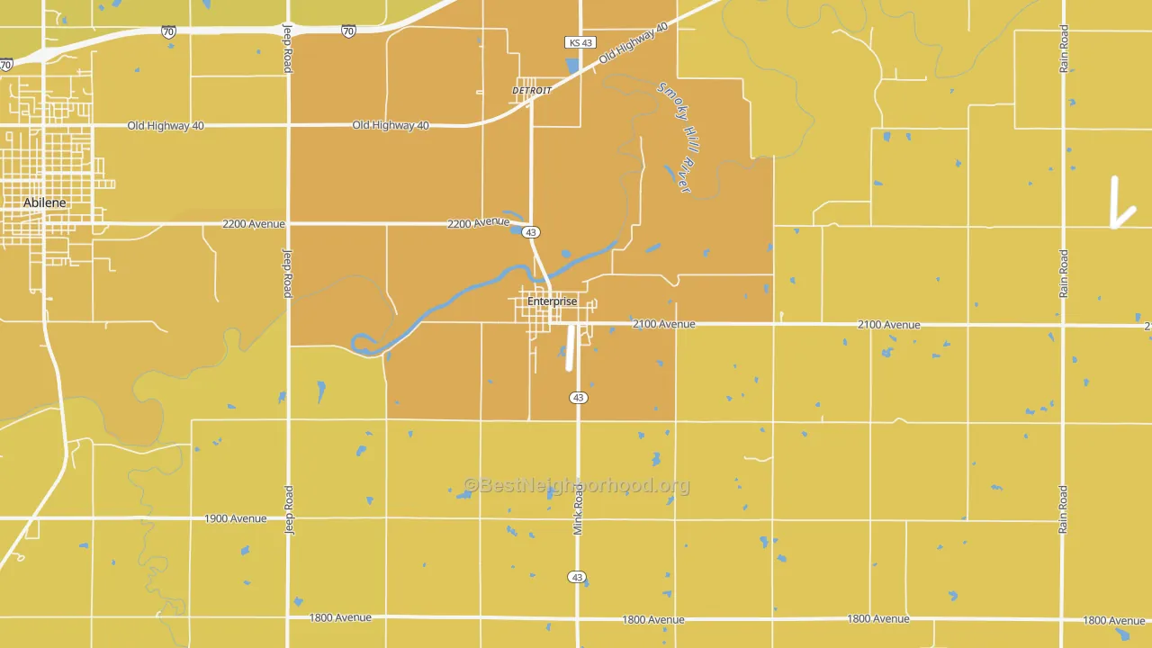 Map of the best neighborhoods in the Enterprise area, with better matches in green and worse matches in red