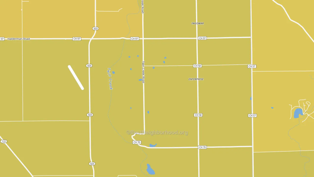 Map of the best neighborhoods in the Enterprise area, with better matches in green and worse matches in red