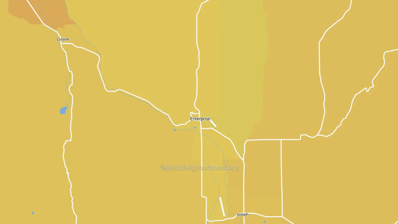 Map of the best neighborhoods in the Enterprise area, with better matches in green and worse matches in red