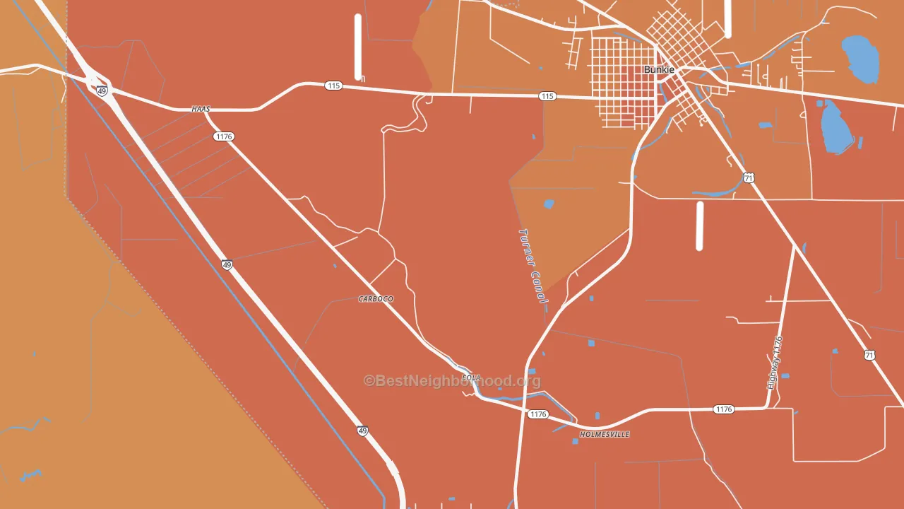 Map of the best neighborhoods in the Eola area, with better matches in green and worse matches in red