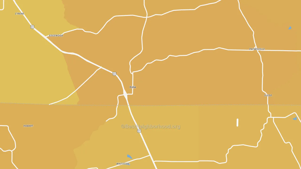 Map of the best neighborhoods in the Eolia area, with better matches in green and worse matches in red