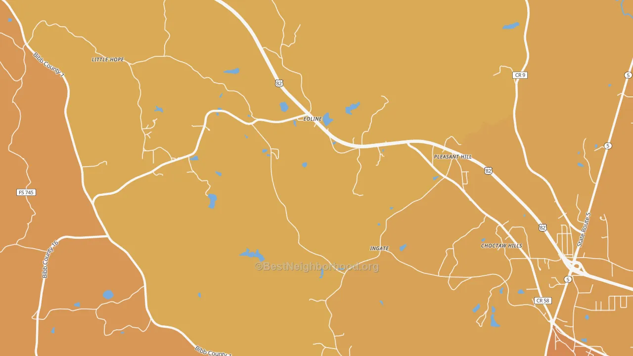 Map of the best neighborhoods in the Eoline area, with better matches in green and worse matches in red