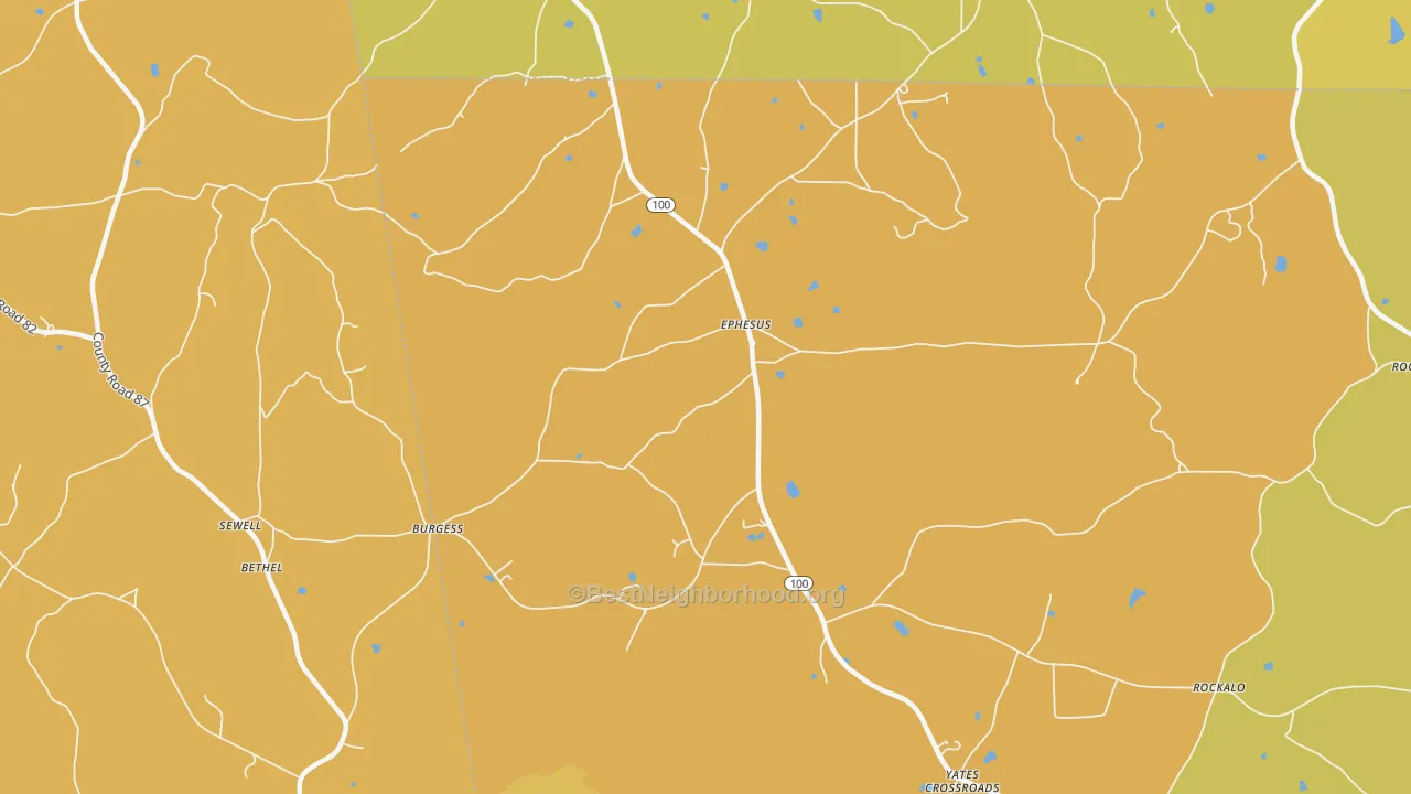 Map of the best neighborhoods in the Ephesus area, with better matches in green and worse matches in red