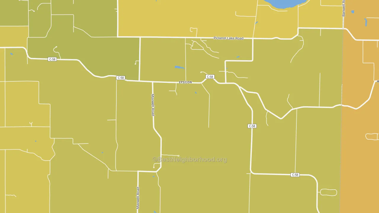 Map of the best neighborhoods in the Epsilon area, with better matches in green and worse matches in red