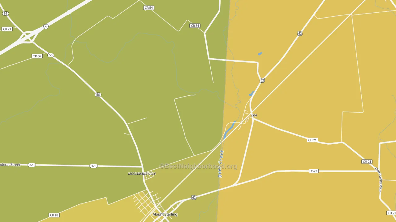 Map of the best neighborhoods in the Era area, with better matches in green and worse matches in red