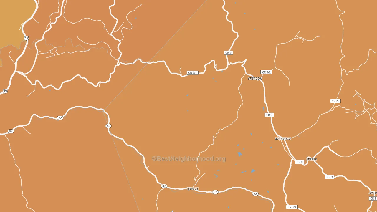 Map of the best neighborhoods in the Erbacon area, with better matches in green and worse matches in red