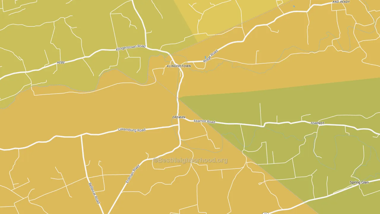 Map of the best neighborhoods in the Erdman area, with better matches in green and worse matches in red
