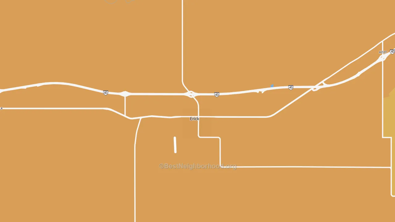 Map of the best neighborhoods in the Erick area, with better matches in green and worse matches in red