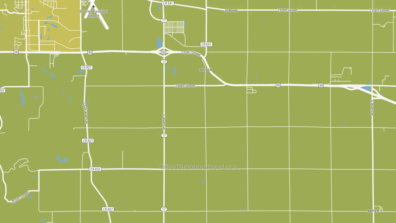 Map of the best neighborhoods in the Ericson area, with better matches in green and worse matches in red