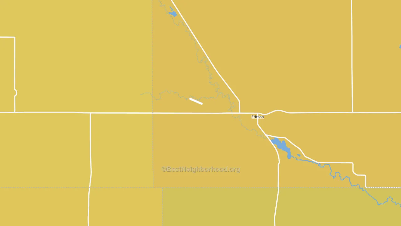 Map of the best neighborhoods in the Ericson area, with better matches in green and worse matches in red