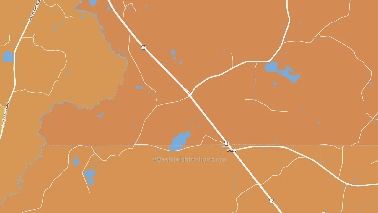 Map of the best neighborhoods in the Eridu area, with better matches in green and worse matches in red
