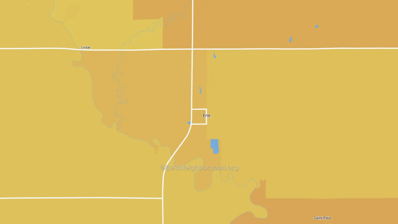 Map of the best neighborhoods in the Erie area, with better matches in green and worse matches in red