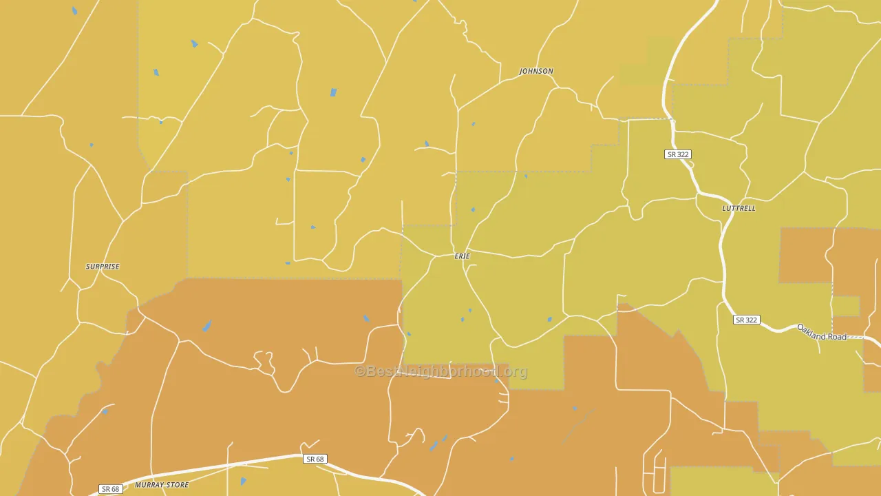 Map of the best neighborhoods in the Erie area, with better matches in green and worse matches in red