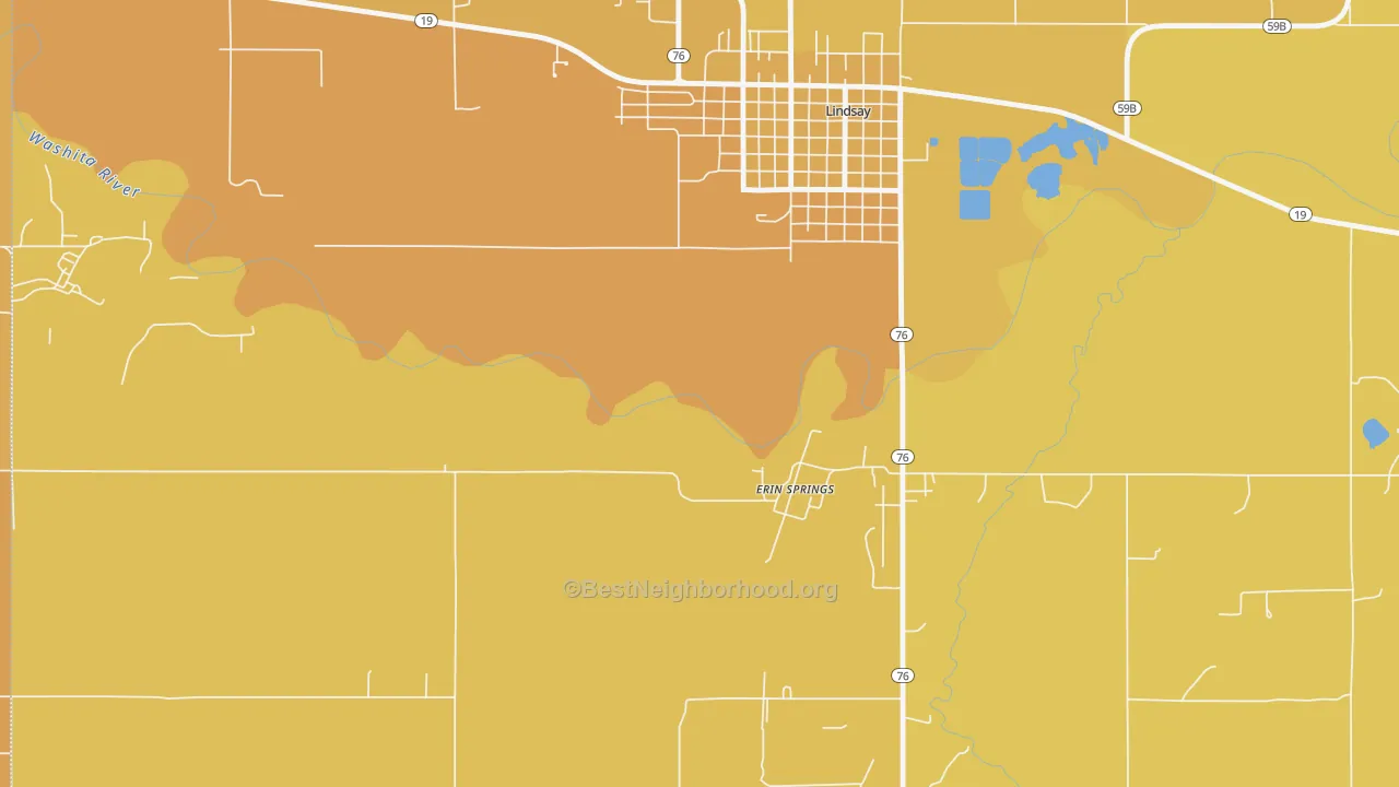 Map of the best neighborhoods in the Erin Springs area, with better matches in green and worse matches in red