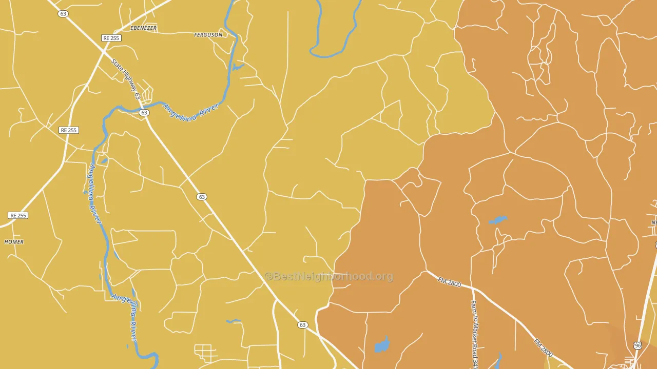 Map of the best neighborhoods in the Erin area, with better matches in green and worse matches in red