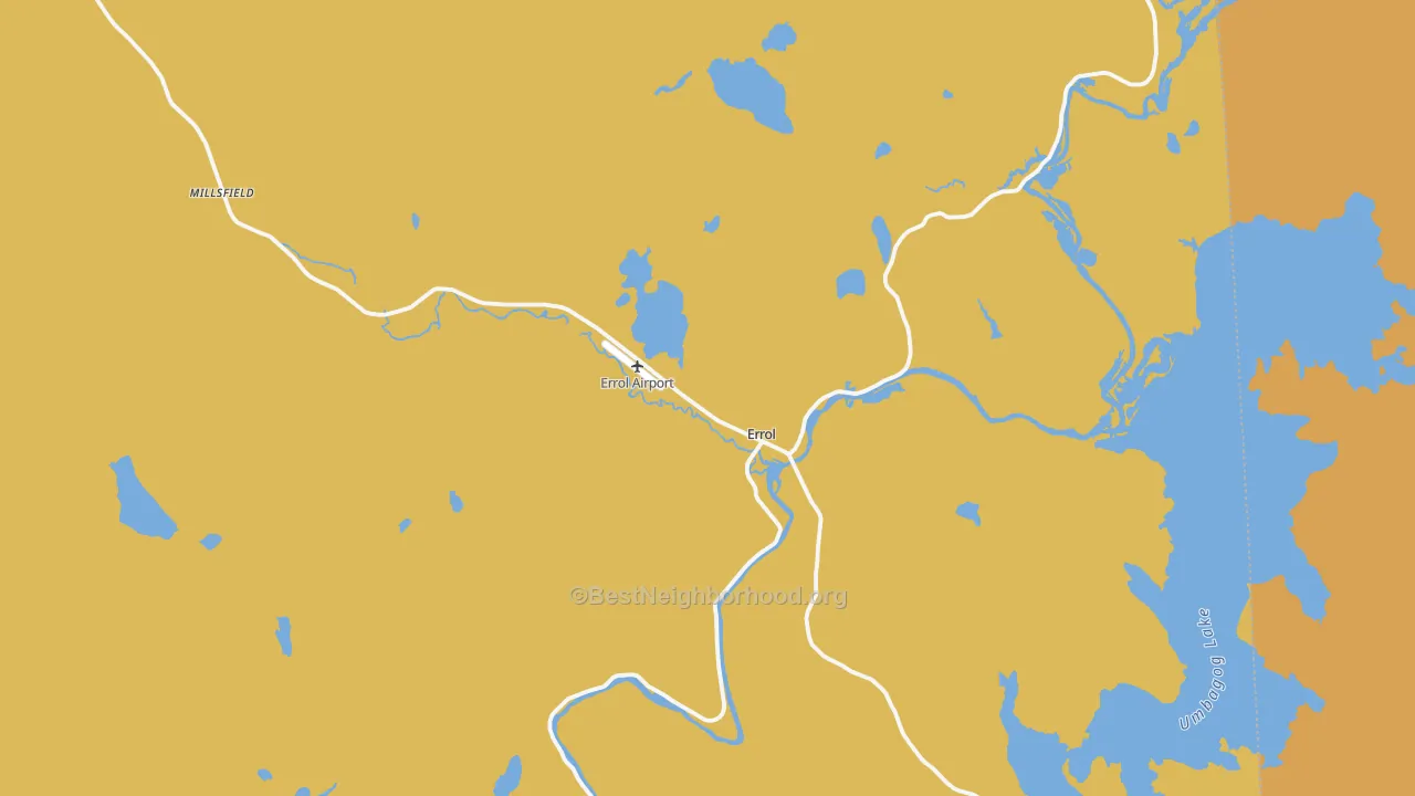 Map of the best neighborhoods in the Errol area, with better matches in green and worse matches in red