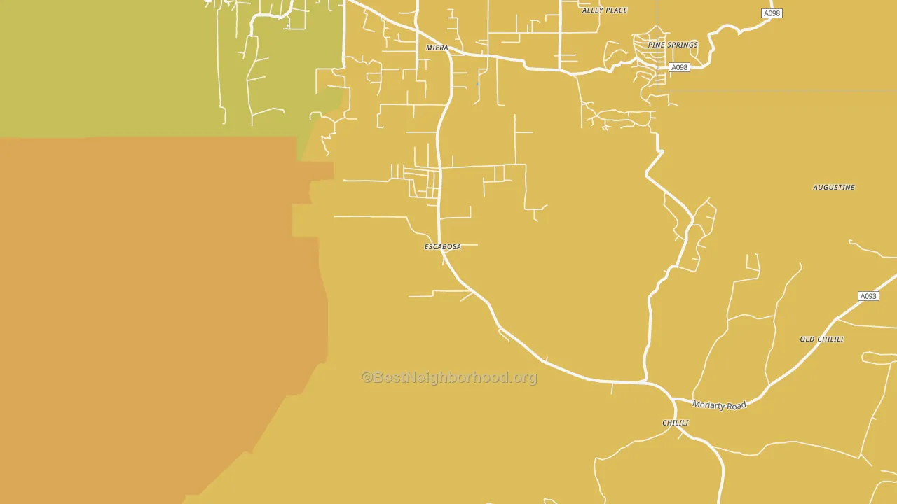 Map of the best neighborhoods in the Escabosa area, with better matches in green and worse matches in red
