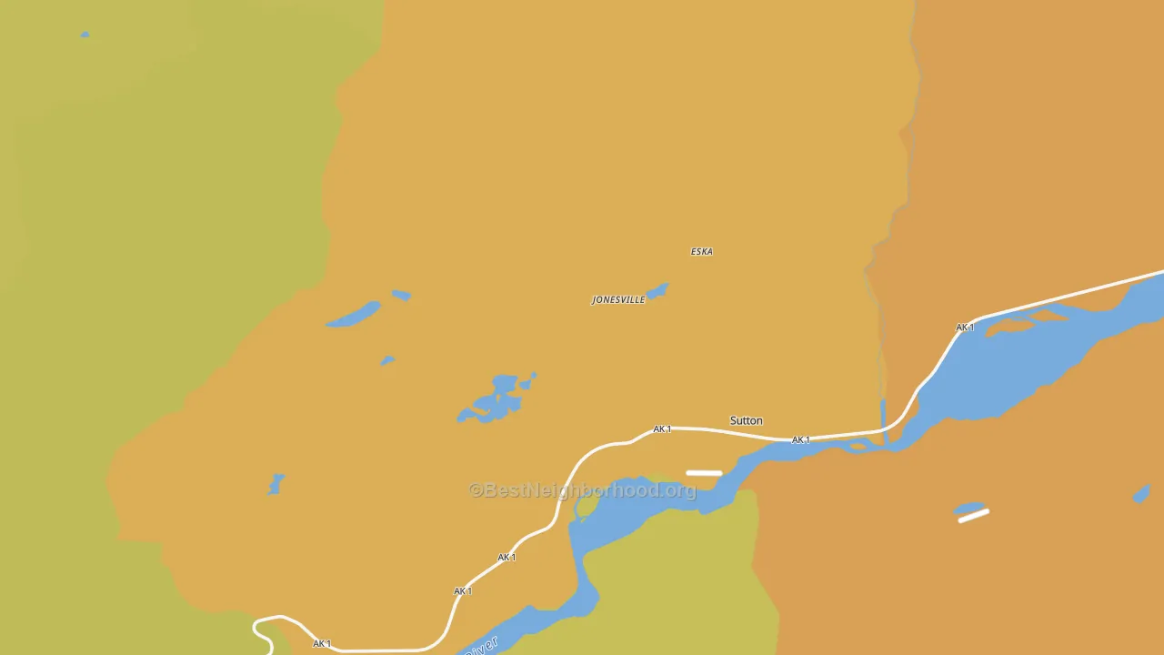 Map of the best neighborhoods in the Eska area, with better matches in green and worse matches in red