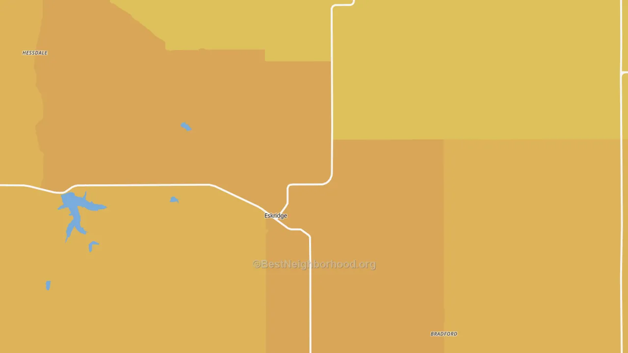 Map of the best neighborhoods in the Eskridge area, with better matches in green and worse matches in red