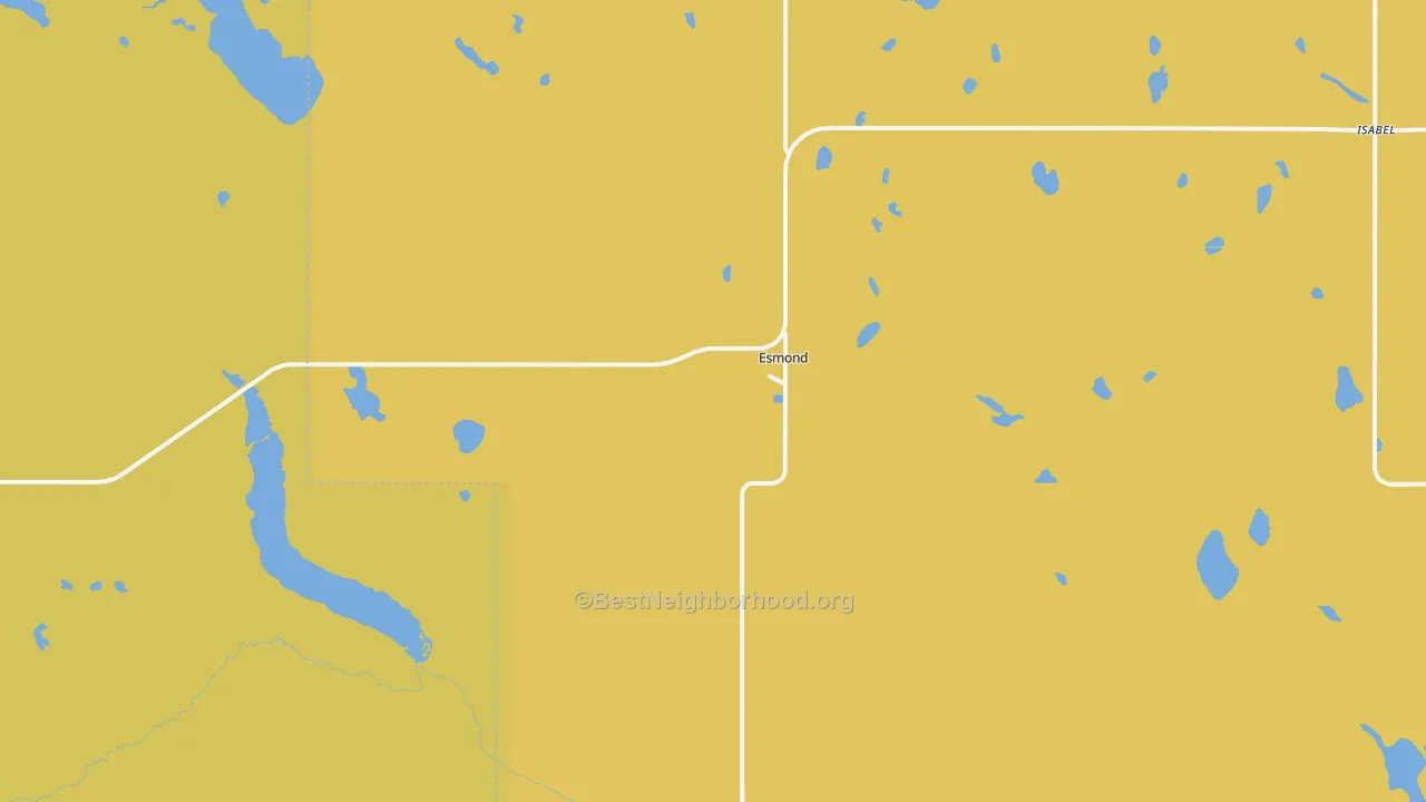 Map of the best neighborhoods in the Esmond area, with better matches in green and worse matches in red