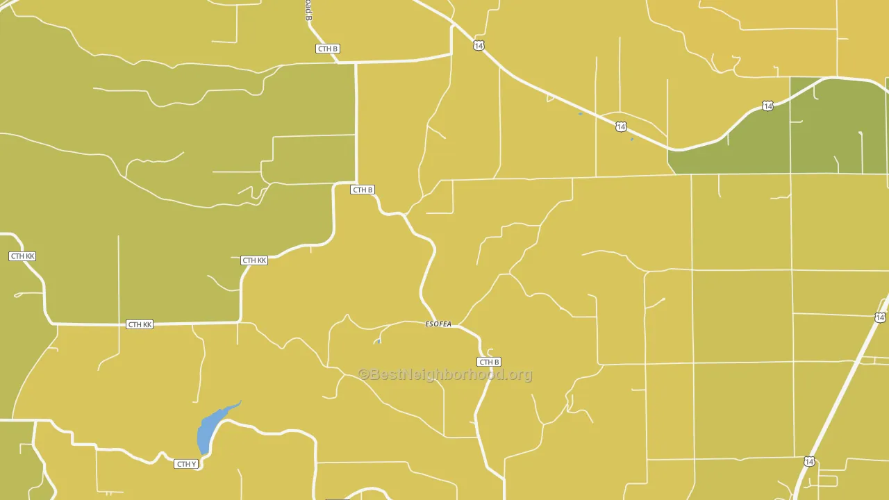Map of the best neighborhoods in the Esofea area, with better matches in green and worse matches in red
