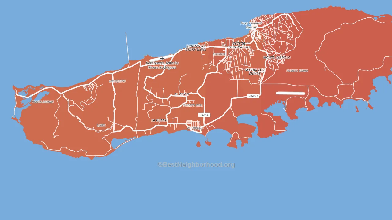 Map of the best neighborhoods in the Esperanza area, with better matches in green and worse matches in red