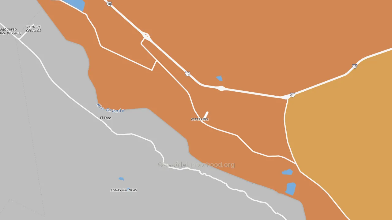 Map of the best neighborhoods in the Esperanza area, with better matches in green and worse matches in red