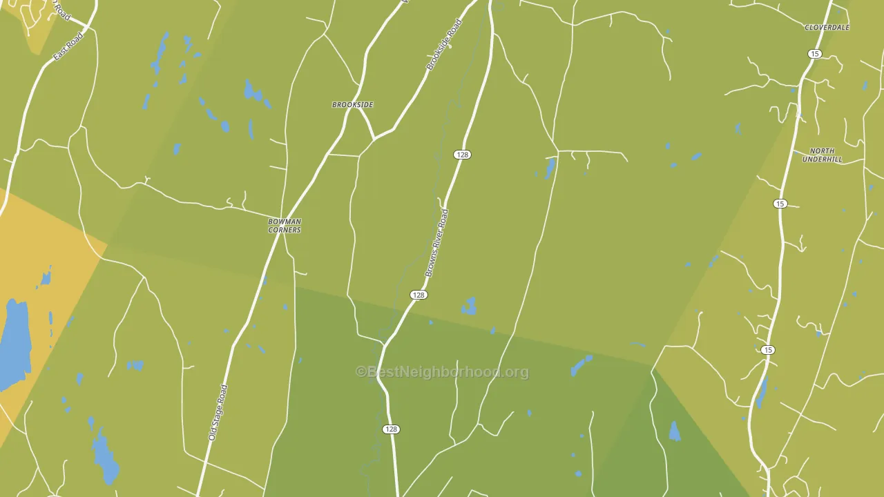 Map of the best neighborhoods in the Essex Junction area, with better matches in green and worse matches in red