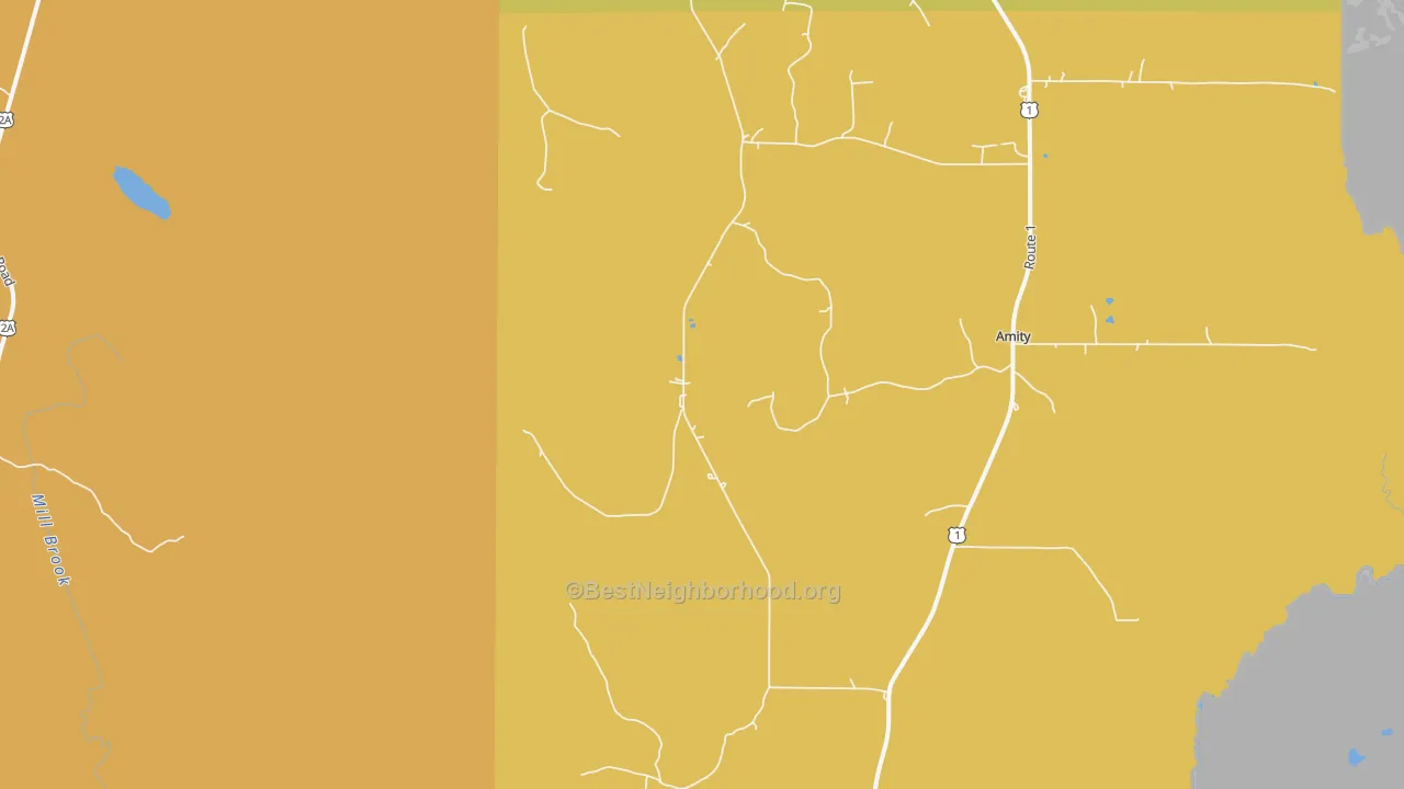 Map of the best neighborhoods in the Estabrook Settlement area, with better matches in green and worse matches in red