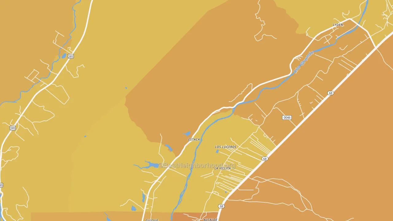 Map of the best neighborhoods in the Estaca area, with better matches in green and worse matches in red